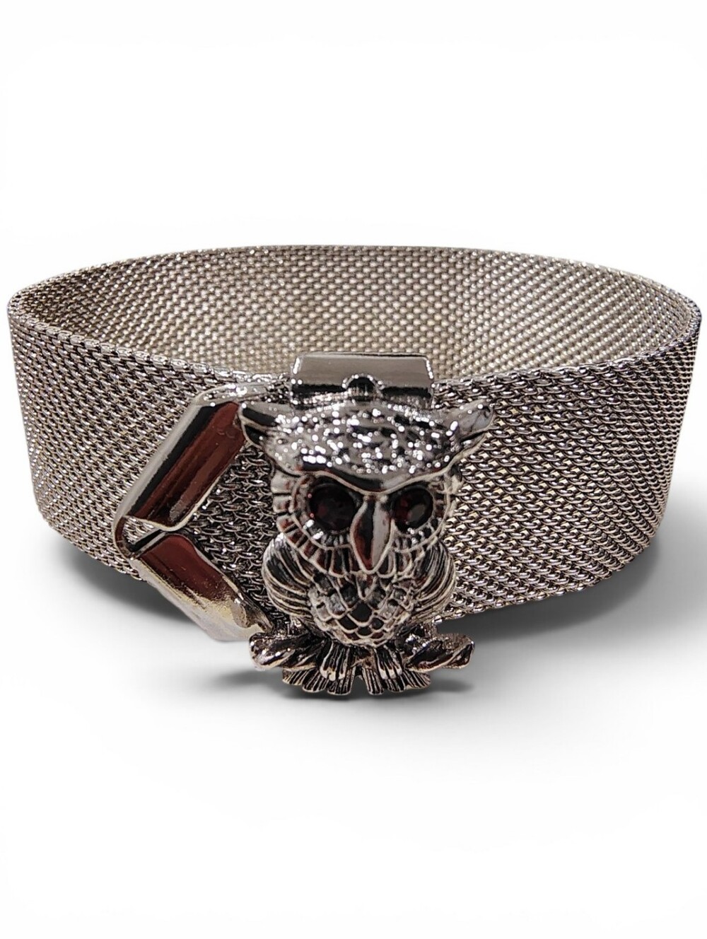 Sarah Coventry Vintage Mesh Silvertone Owl Bracelet